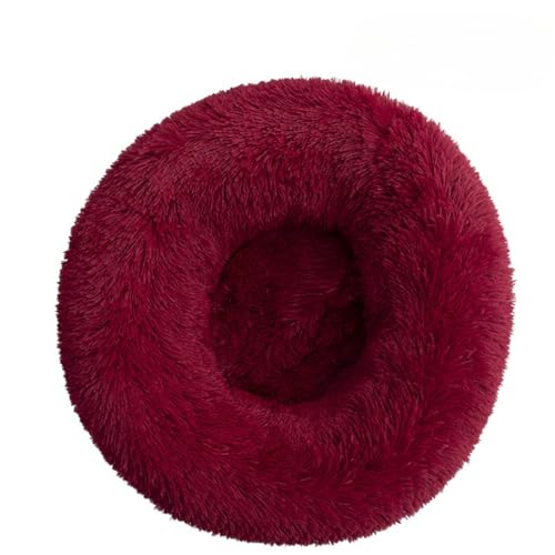 Hundebett Flauschig Katzenbett Donut Kissen Weich Und Bequem Waschbar Langer Plüsch Welpe Kätzchen Cuddler Runde Bett Anti-Rutsch-Boden Hundebetten Geschenk Für Kleine Hunde Und Katzen (120cm,Red) von Xisnuient