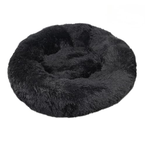 Hundebett Flauschig Katzenbett Donut Kissen Weich Und Bequem Waschbar Langer Plüsch Welpe Kätzchen Cuddler Runde Bett Anti-Rutsch-Boden Hundebetten Geschenk Für Kleine Hunde Und Katzen (120cm,Black) von Xisnuient