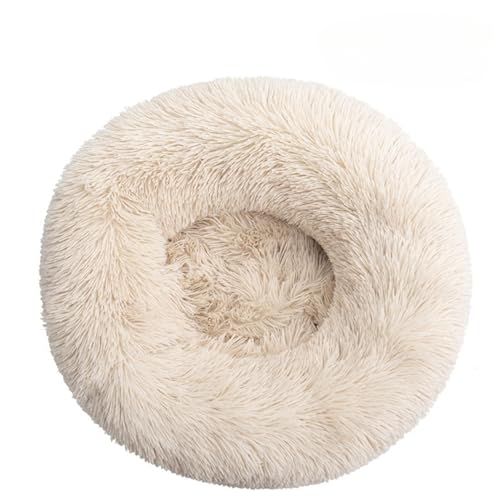 Hundebett Flauschig Katzenbett Donut Kissen Weich Und Bequem Waschbar Langer Plüsch Welpe Kätzchen Cuddler Runde Bett Anti-Rutsch-Boden Hundebetten Geschenk Für Kleine Hunde Und Katzen (100cm,Beige) von Xisnuient