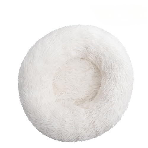 Hundebett Flauschig Katzenbett Donut Kissen Weich Und Bequem Waschbar Langer Plüsch Welpe Kätzchen Cuddler Runde Bett Anti-Rutsch-Boden Hundebetten Geschenk Für Kleine Hunde Und Katzen (60cm,White) von Xisnuient