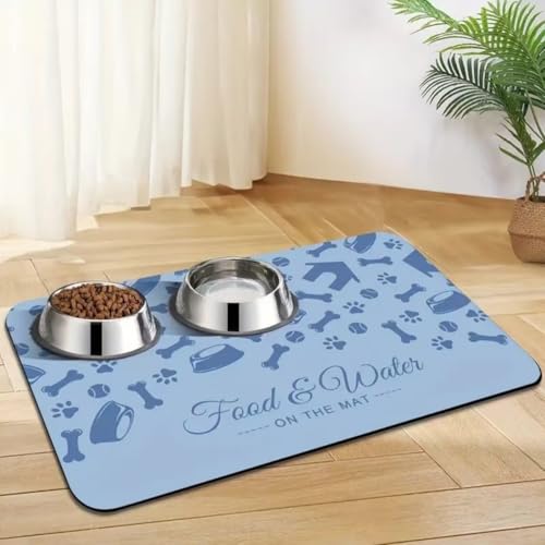 Platzdeckchen für Haustiere,Schnelltrocknende Futtermatte aus Kieselgur für Hunde und Katzen – Spritzwassergeschützt Saugfähig Leicht zu Reinigen Waschbare Pet Feeding Mats (Blau,50x80 cm) von Xisnuient