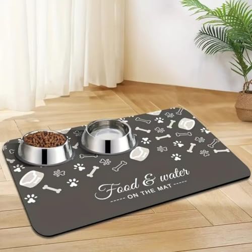 Platzdeckchen für Haustiere,Schnelltrocknende Futtermatte aus Kieselgur für Hunde und Katzen – Spritzwassergeschützt Saugfähig Leicht zu Reinigen Waschbare Pet Feeding Mats (Dunkelgrau,60x90 cm) von Xisnuient
