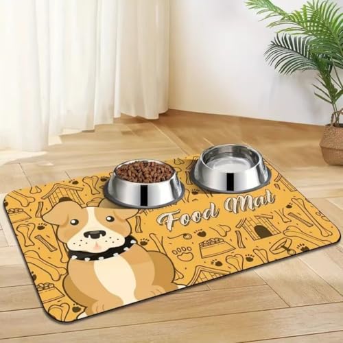 Platzdeckchen für Haustiere,Schnelltrocknende Futtermatte aus Kieselgur für Hunde und Katzen – Spritzwassergeschützt Saugfähig Leicht zu Reinigen Waschbare Pet Feeding Mats (Gelb,30x50 cm) von Xisnuient