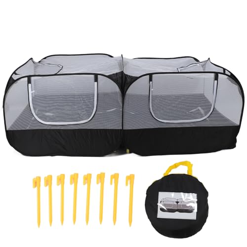 Laufstall für Kleine Tiere, Tragbarer Großer Hühnerstall, Atmungsaktiv, Transparente Netzwände, Haustierkäfigzelt mit Abnehmbarem, 4 Türen mit Reißverschluss, für Welpen, (Black) von Xiuganpo