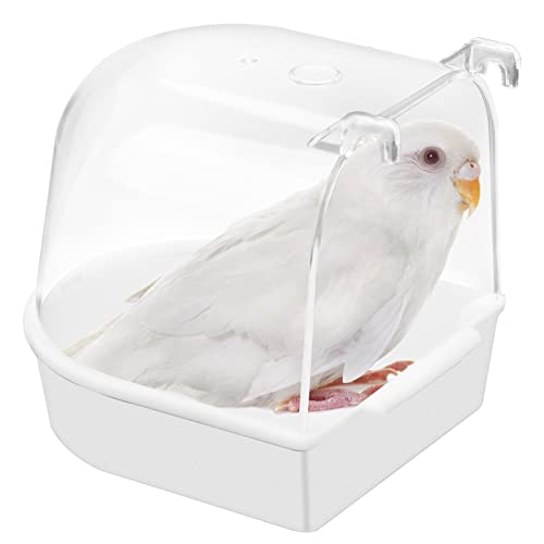 Xiumeso Vogel Badewanne,Papageien-Badewanne,hängende Badewanne Vogelkäfigzubehör mit Haken,Wasserdusche Transparente Box Futterautomaten Halter für kleine Vögel,Kanarienvögel,Wellensittiche (Weiß) von Xiumeso