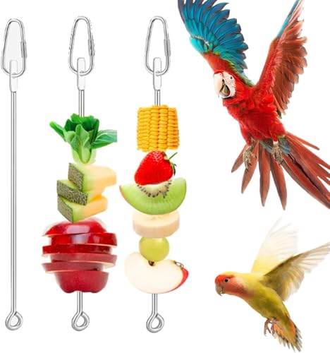 Xiuyong 3 Stück Papageienkäfig Futterregal Edelstahl Papagei Vogel Futter Rack Fütterungsspielzeug Gedrehte Aufhängung Obstclip Gemüsestock Fixierwerkzeug Anti-Kollision Abnehmbar von Xiuyong