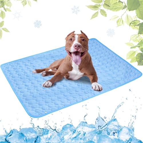 Xiuyong Hunde-Kühlmatte, tragbare Sommer-Hundeunterlage, wasserabsorbierende Haustierunterlage, selbstkühlende Matte für Zwinger/Sofa/Bett/Boden/Autositze (Blau, 53,3 x 68,6 cm) von Xiuyong
