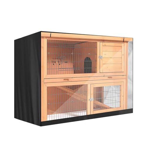 Kaninchenstall Abdeckung, 210D-Oxford-Gewebe wasserdichte Kaninchenkäfig-Staubschutz, doppelschichtig, thermischer Stall, Abdeckung für Kaninchenstall (122x50x105 cm,Schwarz) von Xiyocadt
