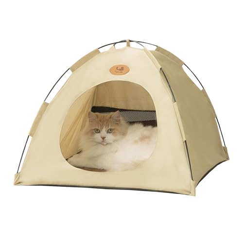 Premium Katzen Kühlzelt, Katzen-Campingzelt, Haustierzelt FüR Innen Und AußEn, Atmungsaktiv Und Stabil, Abnehmbar Und Waschbar, Ideal Als KüHlzelt Strandzelt Oder Katzenhaus (Beige, L) von Xiyocadt