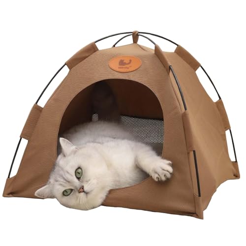 Premium Katzen Kühlzelt, Katzen-Campingzelt, Haustierzelt FüR Innen Und AußEn, Atmungsaktiv Und Stabil, Abnehmbar Und Waschbar, Ideal Als KüHlzelt Strandzelt Oder Katzenhaus (Brown, L) von Xiyocadt