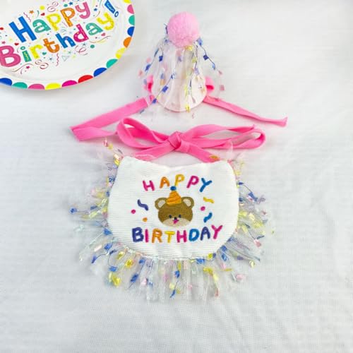 Schal und Partyhut, niedliches Spitzen-Hunde-Lätzchen, Geburtstagsparty-Dekorationsset, Speichel Handtuch Lätzchen Hut Speichel Handtuch Set Hund Zubehör Haustier Zubehör (xiaoxiong,1pcs) von Xiyocadt