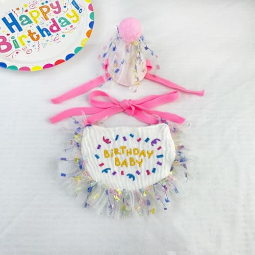 Schal und Partyhut, niedliches Spitzen-Hunde-Lätzchen, Geburtstagsparty-Dekorationsset, Speichel Handtuch Lätzchen Hut Speichel Handtuch Set Hund Zubehör Haustier Zubehör (zimu,1pcs) von Xiyocadt