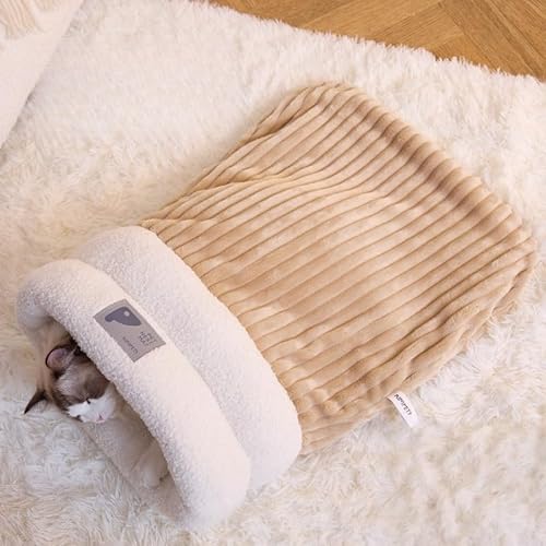 Schlafsack Hund & Katzen Schlafsack Winter - Wärmendes Haustiernest für Katzen und Hunde, Kuschelbett zum Ausruhen & Verstecken für Zuhause, Auto, Weihnachten (Braun,M) von Xiyocadt