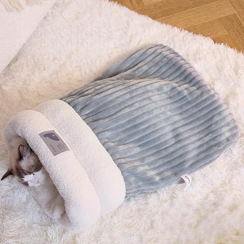 Schlafsack Hund & Katzen Schlafsack Winter - Wärmendes Haustiernest für Katzen und Hunde, Kuschelbett zum Ausruhen & Verstecken für Zuhause, Auto, Weihnachten (Graublau,L) von Xiyocadt