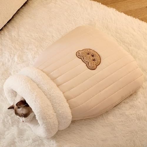 Schlafsack Hund & Katzen Schlafsack Winter - Wärmendes Haustiernest für Katzen und Hunde, Kuschelbett zum Ausruhen & Verstecken für Zuhause, Auto, Weihnachten (Hellbraun (veredelt),S) von Xiyocadt
