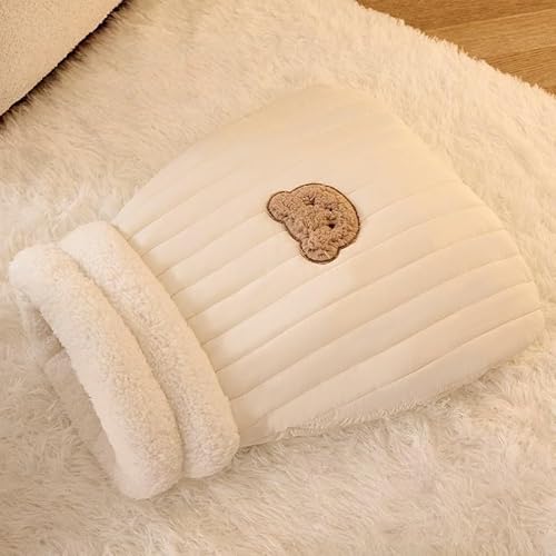 Schlafsack Hund & Katzen Schlafsack Winter - Wärmendes Haustiernest für Katzen und Hunde, Kuschelbett zum Ausruhen & Verstecken für Zuhause, Auto, Weihnachten (Weiß (veredelt),M) von Xiyocadt
