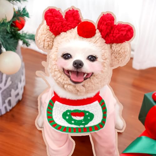 Sofenthiss Entzückende Weihnachtsbaum-Pompon-Mütze, Weihnachtssets für Katzen und Hunde, Entzückende Weihnachtsbäume-Pompon-Mützen und Lätzchen für Haustiere (C) von Xiyocadt