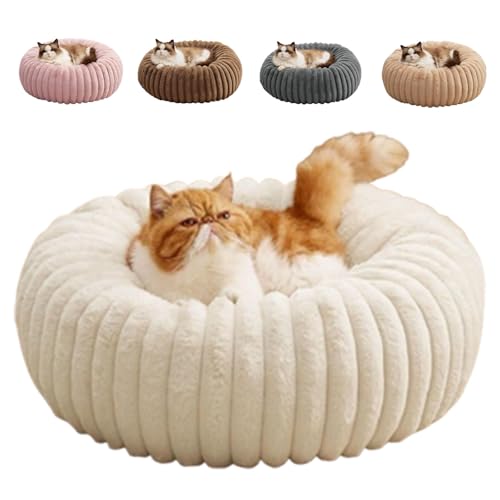 Waschbare Kuschelige Runde Katzen Lounge, Hund Donut Bett, Plüsch Haustier Kissin rutschfeste Möbel für Wohnung Reise Ecke Zuhause Schlafzimmer Büro Innenbereich Boden Balkon (Cremeweiß,100cm) von Xiyocadt