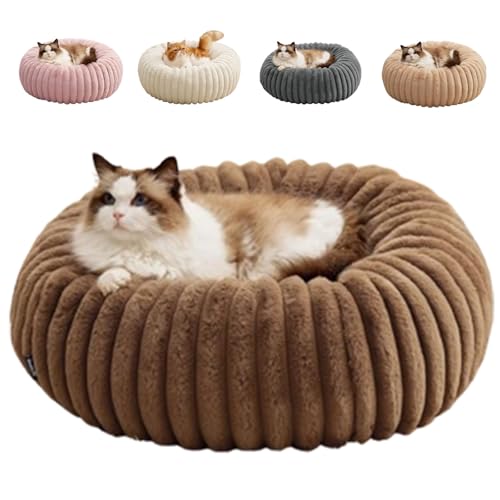 Waschbare Kuschelige Runde Katzen Lounge, Hund Donut Bett, Plüsch Haustier Kissin rutschfeste Möbel für Wohnung Reise Ecke Zuhause Schlafzimmer Büro Innenbereich Boden Balkon (Dunkelbraun,100cm) von Xiyocadt