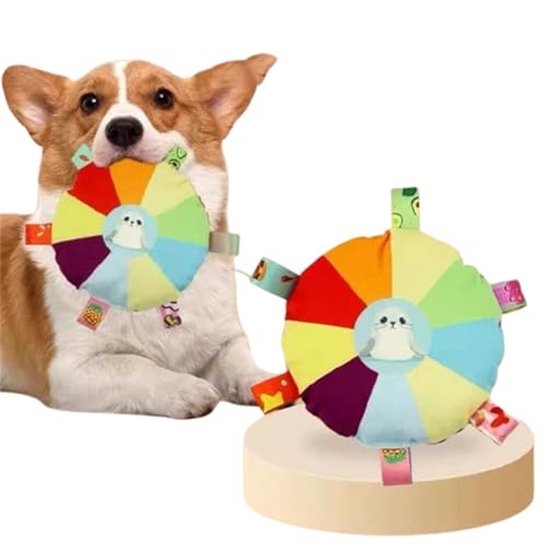 Xiyocadt Dog Flying Disc Toy Soft Rainbow Plush Flying Saucer Pet Toss Toy with Bell Interactive Fetch Training Toy for Small Medium Large Dogs, Durable Outdoor Puppy Chew Toy for Playtime (16CM,D) von Xiyocadt