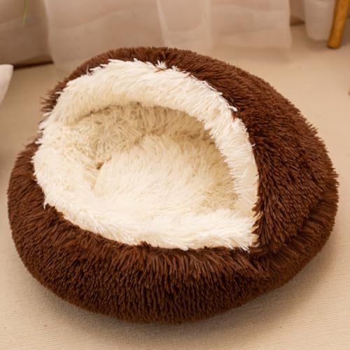 Xiyocadt Halbgeschlossener Hundebett,Flauschiges Hundehütte,Warmes kuscheliges Weiches Plüsch Winterbett,rutschfeste Unterseite, für Kleine, Mittelgroße Katzen, Hundede (40cmx40cm,braun) von Xiyocadt