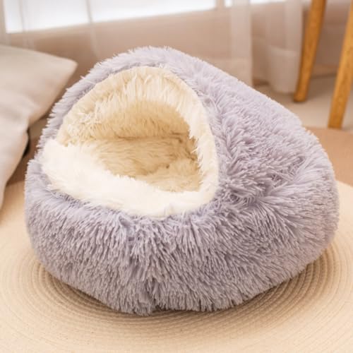 Xiyocadt Halbgeschlossener Hundebett,Flauschiges Hundehütte,Warmes kuscheliges Weiches Plüsch Winterbett,rutschfeste Unterseite, für Kleine, Mittelgroße Katzen, Hundede (60cmx60cm,grau) von Xiyocadt