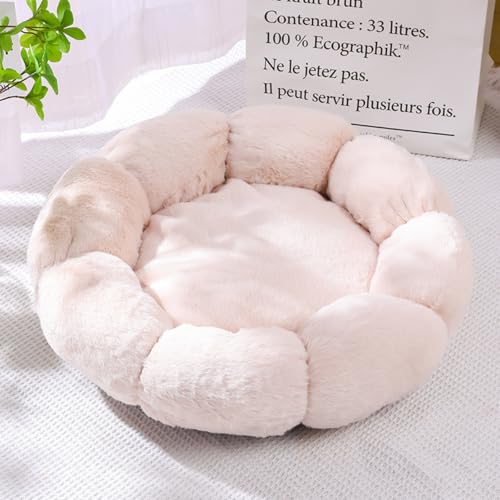 Xiyocadt Hundebet Katzenbett, Donut Plüsch Haustierbett, niedliche Blumenform Hundehütte Hundesofa, Katzenkorb, für Kleine Bis Mittelgro ß e Hunde und Katzen (60cm,Beige) von Xiyocadt