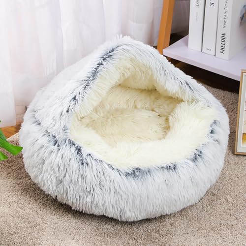 Xiyocadt Hundebett Katzenbett Rund Halb Geschlossener, Flauschiges Katzenbett,Donut Flauschig Rund Cat Bed,für Katzen Kleine Mittelgroße Hunde, Plüsch Katzenkissen Kuschelbett Bettchen (40cm,Grau) von Xiyocadt