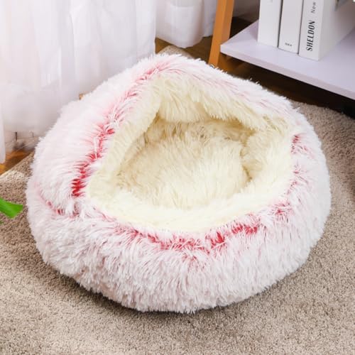 Xiyocadt Hundebett Katzenbett Rund Halb Geschlossener, Flauschiges Katzenbett,Donut Flauschig Rund Cat Bed,für Katzen Kleine Mittelgroße Hunde, Plüsch Katzenkissen Kuschelbett Bettchen (60cm,Rosa) von Xiyocadt