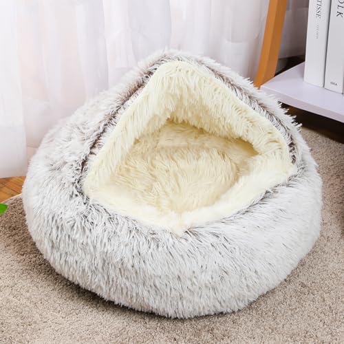Xiyocadt Hundebett Katzenbett Rund Halb Geschlossener, Flauschiges Katzenbett,Donut Flauschig Rund Cat Bed,für Katzen Kleine Mittelgroße Hunde, Plüsch Katzenkissen Kuschelbett Bettchen (50cm,Kaffee) von Xiyocadt