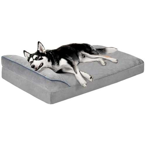 Xiyocadt Hundebett Orthopädisch Hundesofa Für Große Hunde Bezug Abnehmbar Waschbar, rutschfeste Unterseite, Hundecouch Mit Einer Erhöhte Ränder (grau,XL) von Xiyocadt