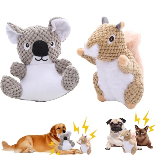 Xiyocadt Interaktives Hundespielzeug Quietschend, Hunde Plüschtier Unzerstörbar Für Aggressive Kauer, Koala Kuscheltier Grau Für Hunde, Bissfeste Zähne Lustiges Hundespielzeug Robustes (2 pcs) von Xiyocadt