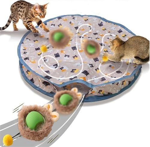 Xiyocadt Interaktives Katzenspielzeug, Katze Spielmatte Ball, 2 in 1interactive Katzen Spielzeug, Katzen Spielteppich, Katzenspielzeug Selbstbeschäftigung Matte Mit Ball, Mäusefangspiel (1 Set-Grün) von Xiyocadt