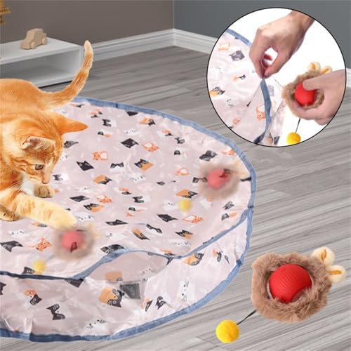 Xiyocadt Interaktives Katzenspielzeug, Katze Spielmatte Ball, 2 in 1interactive Katzen Spielzeug, Katzen Spielteppich, Katzenspielzeug Selbstbeschäftigung Matte Mit Ball, Mäusefangspiel (1 Set-Rot) von Xiyocadt
