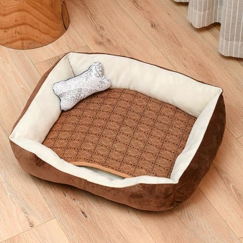 Xiyocadt Selbstkühlend Hundedecke Kühlend, Kühlmatte Hunde Katzen, Herausnehmbar Kühlmatte Bett, Kurzer Plüsch Hundebett Katzenbett für Alle Jahreszeiten (Beige,S(60x45 cm, 5 kg oder weniger)) von Xiyocadt