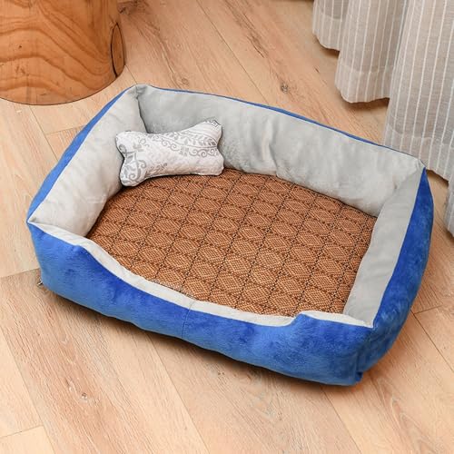 Xiyocadt Selbstkühlend Hundedecke Kühlend, Kühlmatte Hunde Katzen, Herausnehmbar Kühlmatte Bett, Kurzer Plüsch Hundebett Katzenbett für Alle Jahreszeiten (Blau,L(80x60 cm, 22.5 kg oder weniger)) von Xiyocadt
