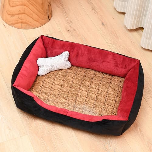 Xiyocadt Selbstkühlend Hundedecke Kühlend, Kühlmatte Hunde Katzen, Herausnehmbar Kühlmatte Bett, Kurzer Plüsch Hundebett Katzenbett für Alle Jahreszeiten (Rot,S(60x45 cm, 5 kg oder weniger)) von Xiyocadt