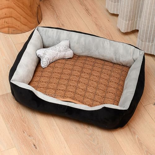 Xiyocadt Selbstkühlend Hundedecke Kühlend, Kühlmatte Hunde Katzen, Herausnehmbar Kühlmatte Bett, Kurzer Plüsch Hundebett Katzenbett für Alle Jahreszeiten (Schwarz,XS(50x38 cm, 2.5 kg oder weniger)) von Xiyocadt