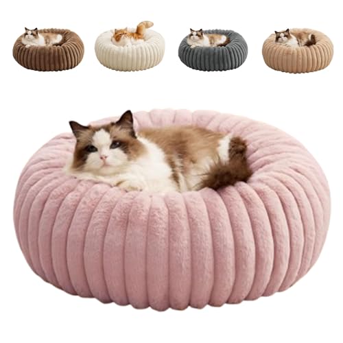 Xiyocadt Waschbare Kuschelige Runde Katzen Lounge, Hund Donut Bett, Plüsch Haustier Kissin rutschfeste Möbel für Wohnung Reise Ecke Zuhause Schlafzimmer Büro Innenbereich Boden Balkon (Rosa,80cm) von Xiyocadt
