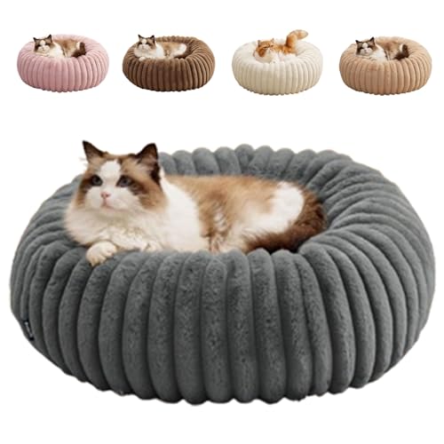Xiyocadt Waschbare Kuschelige Runde Katzen Lounge, Hund Donut Bett, Plüsch Haustier Kissin rutschfeste Möbel für Wohnung Reise Ecke Zuhause Schlafzimmer Büro Innenbereich Boden Balkon (Grau,100cm) von Xiyocadt