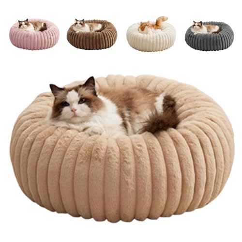 Xiyocadt Waschbare Kuschelige Runde Katzen Lounge, Hund Donut Bett, Plüsch Haustier Kissin rutschfeste Möbel für Wohnung Reise Ecke Zuhause Schlafzimmer Büro Innenbereich Boden Balkon (Khaki,70cm) von Xiyocadt