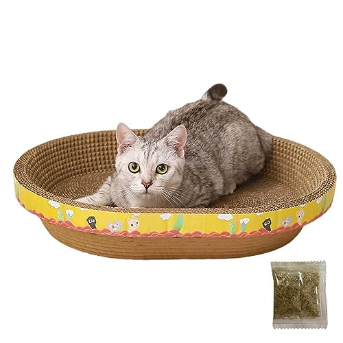 Ovales Katzenkratzbett - Kratzbrett aus Wellpappe - Kratzschale mit Katzenminze für Katzen zum Ausruhen, Krallenschleifen und Spielen, schützt Boden, Vorhänge, Matratze Xmod von Xmod