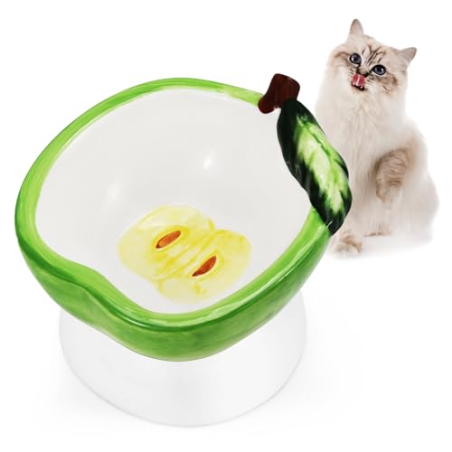 Xncooy Erhöhte Katzennäpfe, 15° geneigt, Keramik, erhöhter Futternapf schützt die Wirbelsäule der Katze, niedliche Obstform, Keramik-Katzennapf für Wasser, Futter und Leckereien von Xncooy