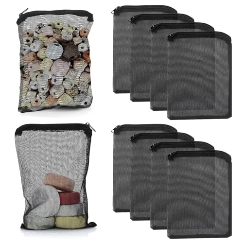 XoeLLe 12 Stück Aquarium Netz Filtersack, Filterbeutel Hohem Durchfluss mit Kunststoff Reißverschluss, Aquarium Filter Netzbeutel für Aquarienbälle, Aktivkohle, Pelletkohle, 20 x 15 cm (Schwarz) von XoeLLe