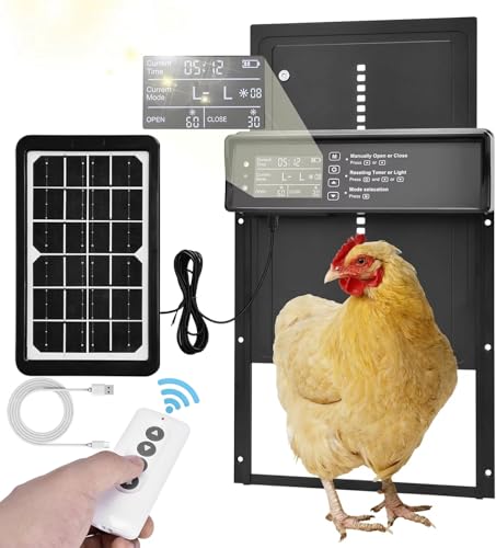 Automatische Hühnerstalltür mit Solar, automatische Hühnerstalltür aus Aluminium mit 4 Modi und Timer, LED-Anzeige, Lichtsensor, Fernbedienung, Klemmschutz, Alarmsystem Automatische Hühnerstalltür mit Solar, automatische Hühnerstalltür aus Aluminium mit 4 Modi und Timer, LED-Anzeige, Lichtsensor, Fernbedienung, Klemmschutz, Alarmsystem von Xoeminor