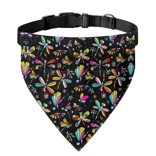 Xoenoiee Bandana für Hunde und Katzen, mit buntem Libellen-Druck, weich, mit verstellbarer Schnalle und Metallring zum Aufhängen der Leine, für die meisten Haustiere, für kleine Haustiere von Xoenoiee