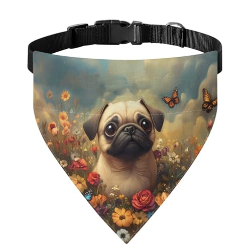 Xoenoiee Bandana mit Schmetterlingsmotiv und Blumenmuster, wendbar, für Hunde und Katzen, mit verstellbarer Schnalle, weiche Haustierbekleidung, Haustierkostüm, Dekoration, Größe M von Xoenoiee