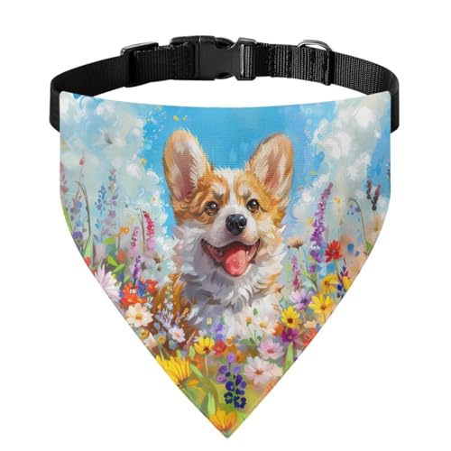 Xoenoiee Corgi Dog Hundehalstuch, Halsband mit lebendigem Blumenmuster, weicher Schal, verstellbares Haustierkostüm, Haustier-Bandana mit Schnalle und Metallring für einfache Befestigung der Leine Xoenoiee Corgi Dog Hundehalstuch, Halsband mit lebendigem Blumenmuster, weicher Schal, verstellbares Haustierkostüm, Haustier-Bandana mit Schnalle und Metallring für einfache Befestigung der Leine von Xoenoiee