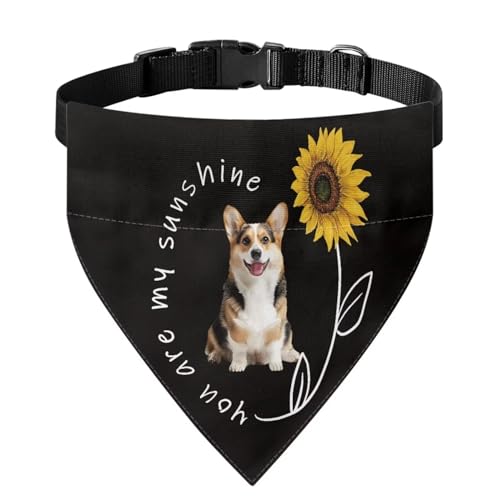 Xoenoiee Corgi Hunde- und Sonnenblumen-Druck, weiches Haustier-Lätzchen mit verstellbarer Schnalle, Haustier-Bandana-Halsband mit Metallring für einfache Befestigung der Leine, Größe L von Xoenoiee