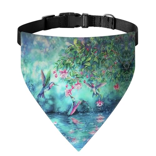 Xoenoiee Hundehalsband mit Kolibri-Blumendruck, weich, verstellbar, Haustier-Bandana, Halsband mit Schnalle und Metallring, Haustierbekleidung für kleine Haustiere von Xoenoiee